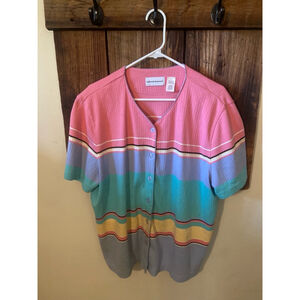 Women's Alfred Dunner Shirt XL Pink Multi Striped Button Up